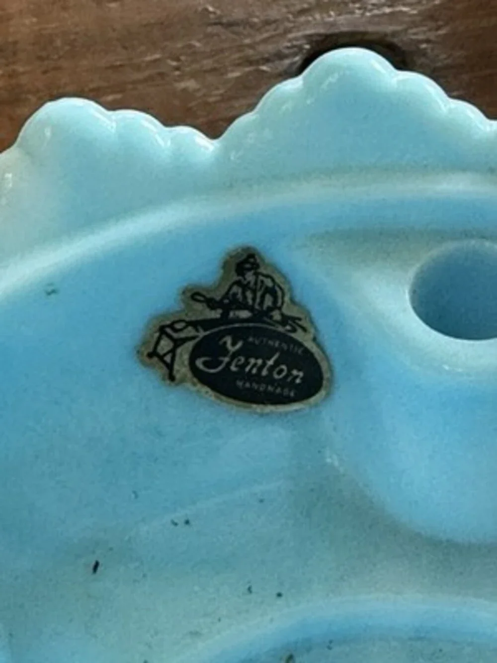Vintage Fenton Hobnail Blue Milk Glass Pedestal Candle Holder W/ Sticker